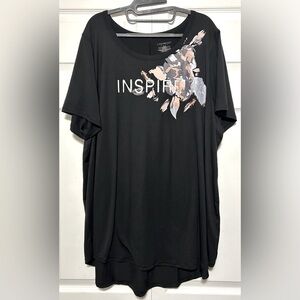 Lane Bryant Womens Sz 22-24 black with metallic Inspire graphic scoop-Neck shirt